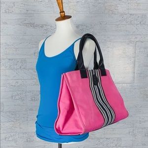 Tory Burch Ella stripe pink canvas tote bag